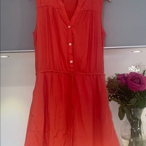 Coral summer dress with drawstring waist